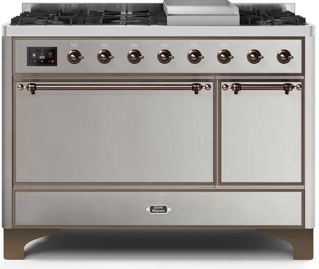 Ilve UM12FDQNS3SSB Majestic Ii 48 Inch Dual Fuel Natural Gas Freestanding Range In Stainless Steel With Bronze Trim
