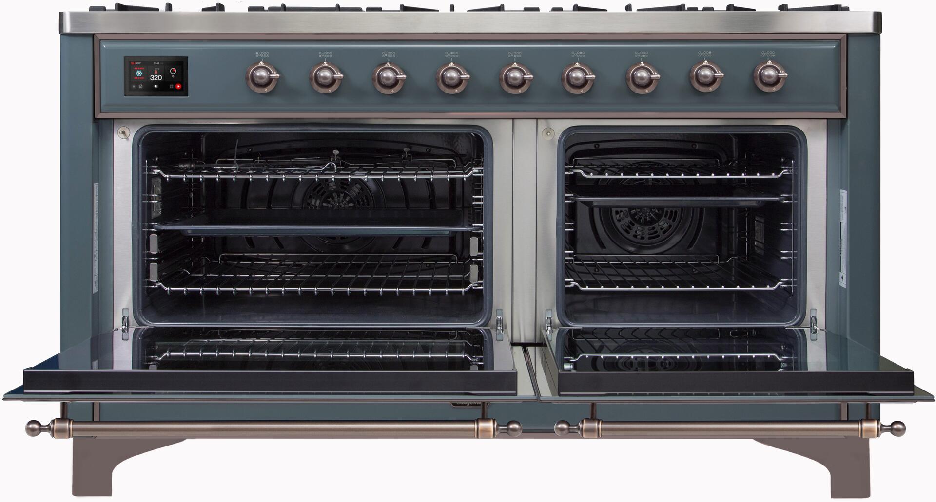 Ilve UM15FDNS3BGB Majestic Ii 60 Inch Dual Fuel Natural Gas Freestanding Range In Blue Grey With Bronze Trim