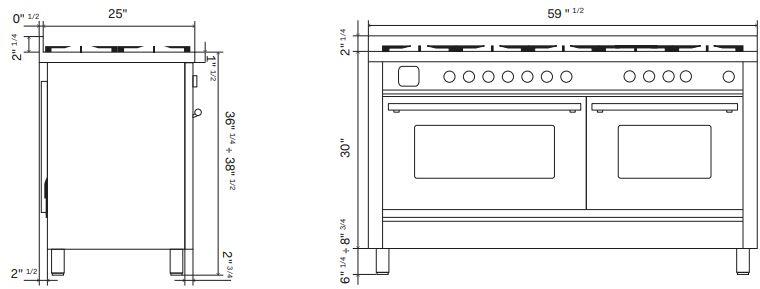 Ilve UP60FSWMPSSLP Professional Plus Ii 60 Inch Dual Fuel Liquid Propane Freestanding Range In Stainless Steel With Trim