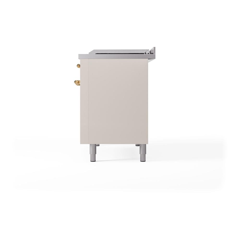 Ilve UN48FQNMPAWGLP Ilve Un48Fqnmpawglp Nostalgie Ii Noblesse 48" Dual Fuel Range (8 Sealed Burners + Griddle, Liquid Propane, Solid Door, Antique White, Brass)