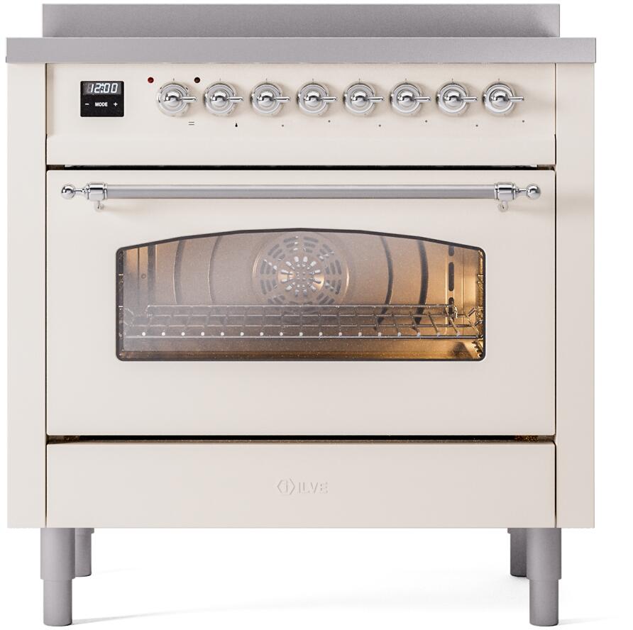 Ilve UPI366NMPAWC Nostalgie Ii 36 Inch Electric Freestanding Range In Antique White With Chrome Trim