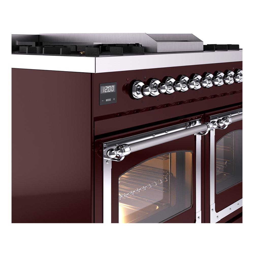 Ilve UND40FNMPBUCLP Ilve Und40Fnmpbuclp Nostalgie Ii Noblesse 40" Dual Fuel Range (Liquid Propane, Triple Glass Door, Burgundy, Chrome)