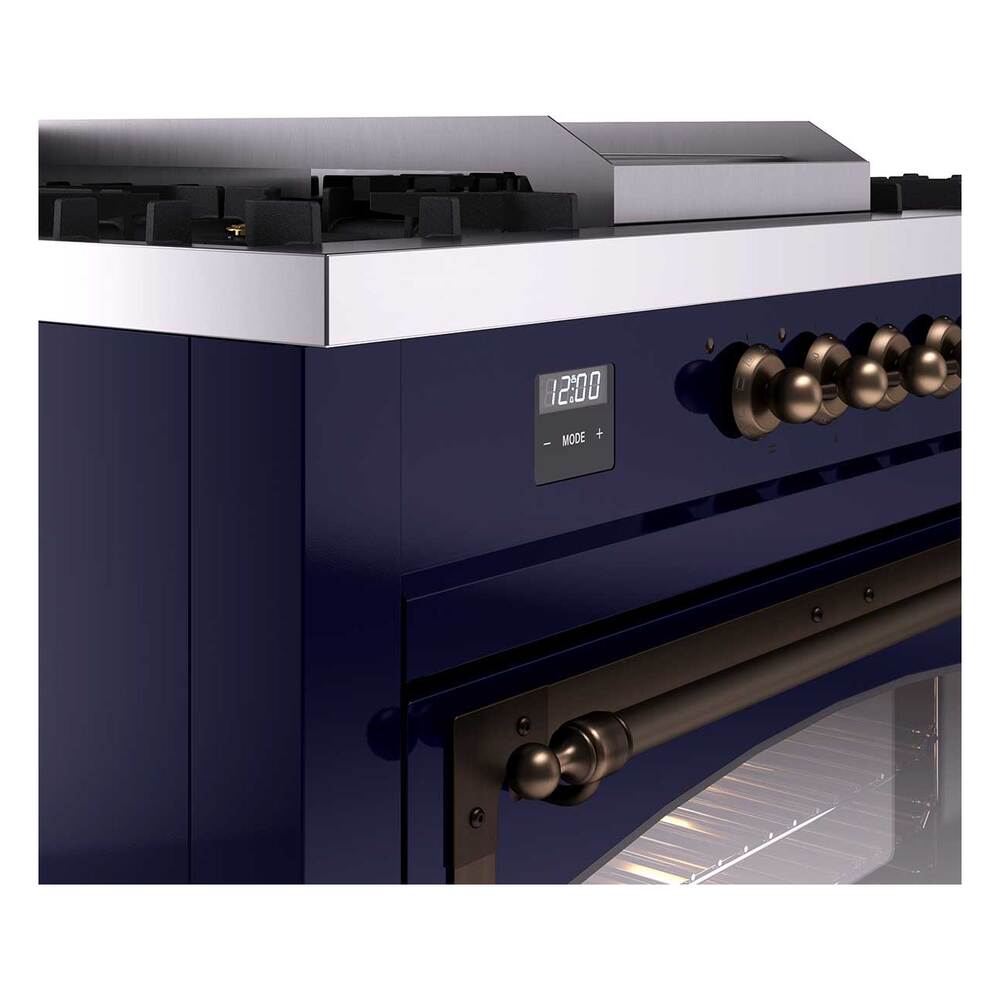 Ilve UN60FSNMPMBBLP Ilve Un60Fsnmpmbblp Nostalgie Ii Noblesse 60" Dual Fuel Range (7 Sealed Burners + Griddle + French Top, Liquid Propane, Triple Glass Door, Midnight Blue, Burnished)