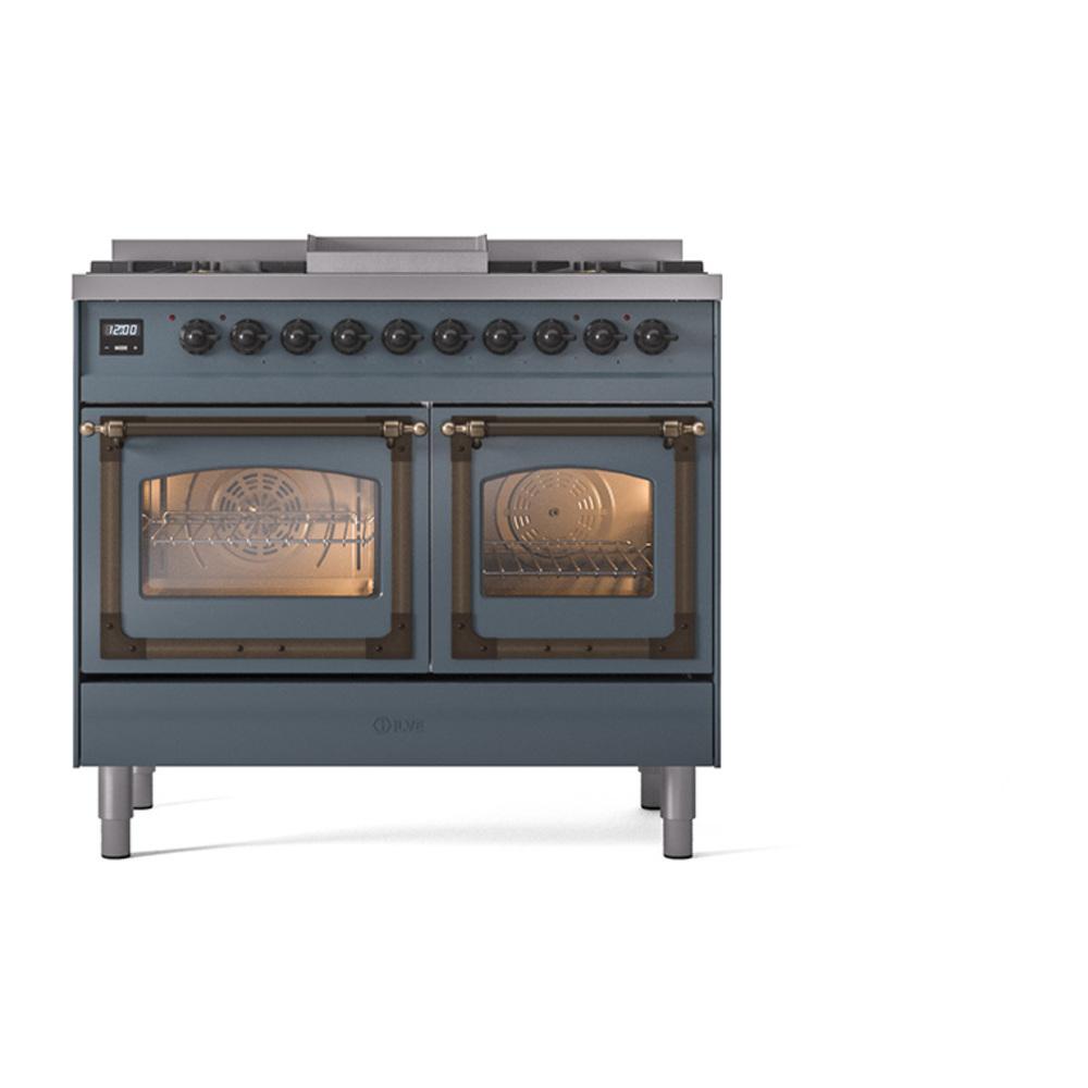 Ilve UND40FNMPBGB Ilve Und40Fnmpbgb Nostalgie Ii Noblesse 40" Dual Fuel Range (Natural Gas, Triple Glass Door, Blue Grey, Burnished)