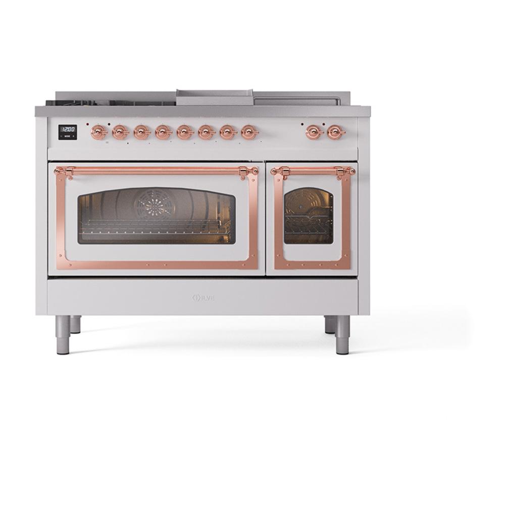 Ilve UN48FSNMPRAP Ilve Un48Fsnmprap Nostalgie Ii Noblesse 48" Dual Fuel Range (5 Sealed Burners + Griddle + French Top, Natural Gas, Triple Glass Door, Ral, Copper)