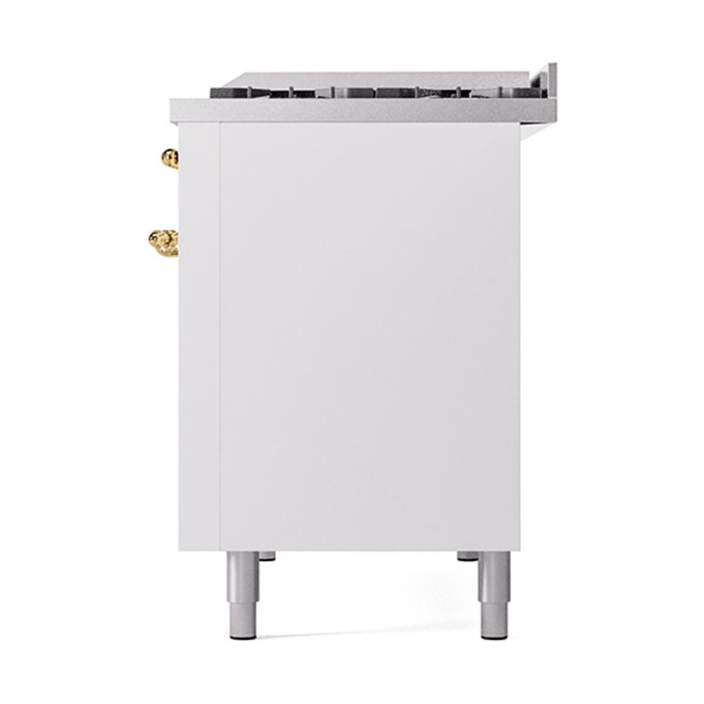 Ilve UN48FQNMPWHGLP Ilve Un48Fqnmpwhglp Nostalgie Ii Noblesse 48" Dual Fuel Range (8 Sealed Burners + Griddle, Liquid Propane, Solid Door, White, Brass)