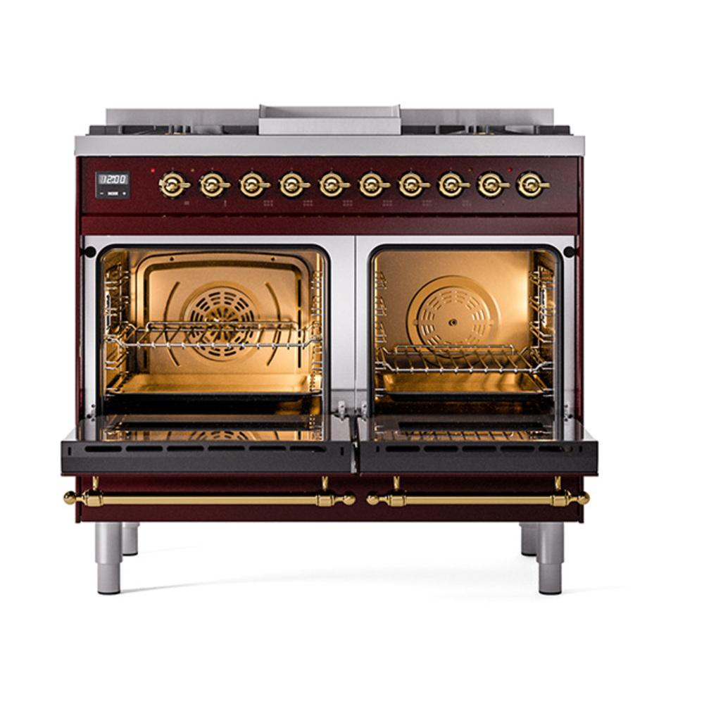 Ilve UND40FNMPBUGLP Ilve Und40Fnmpbuglp Nostalgie Ii Noblesse 40" Dual Fuel Range (Liquid Propane, Triple Glass Door, Burgundy, Brass)
