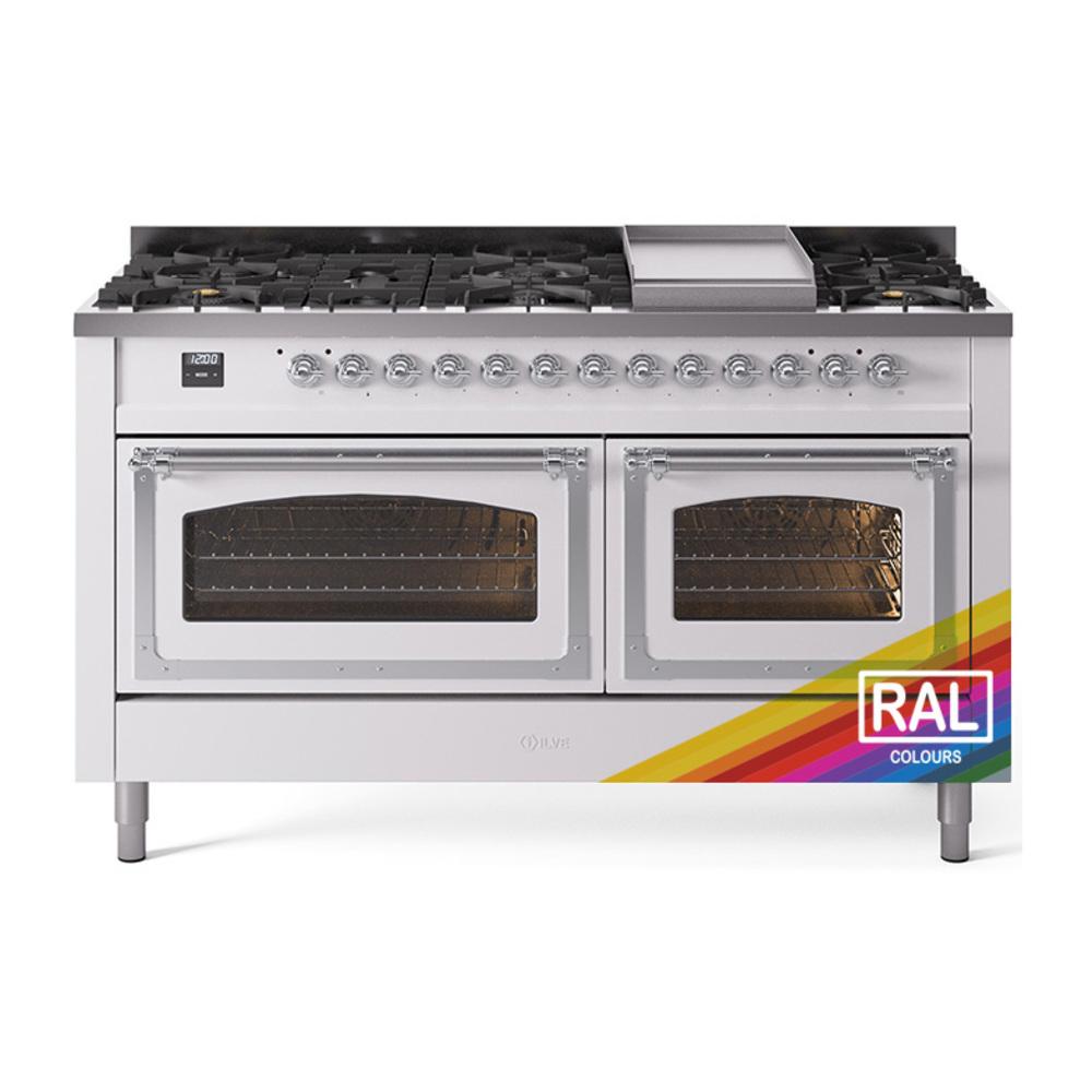 Ilve UN60FNMPRACLP Ilve Un60Fnmpraclp Nostalgie Ii Noblesse 60" Dual Fuel Range (9 Sealed Burners + Griddle, Liquid Propane, Triple Glass Door, Ral, Chrome)