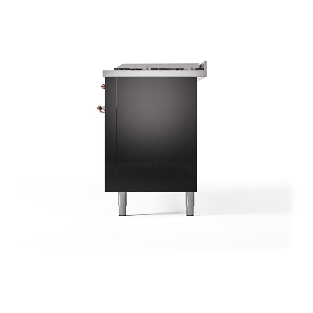 Ilve UN60FQNMPBKPLP Ilve Un60Fqnmpbkplp Nostalgie Ii Noblesse 60" Dual Fuel Range (9 Sealed Burners + Griddle, Liquid Propane, Solid Door, Glossy Black, Copper)