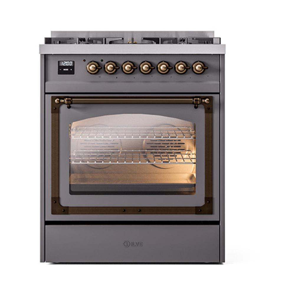 Ilve UN30NMPMGB Ilve Un30Nmpmgb Nostalgie Ii Noblesse 30" Dual Fuel Range (Natural Gas, Triple Glass Door, Graphite Matte, Burnished)