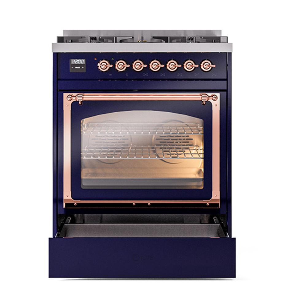 Ilve UN30NMPMBP Ilve Un30Nmpmbp Nostalgie Ii Noblesse 30" Dual Fuel Range (Natural Gas, Triple Glass Door, Midnight Blue, Copper)