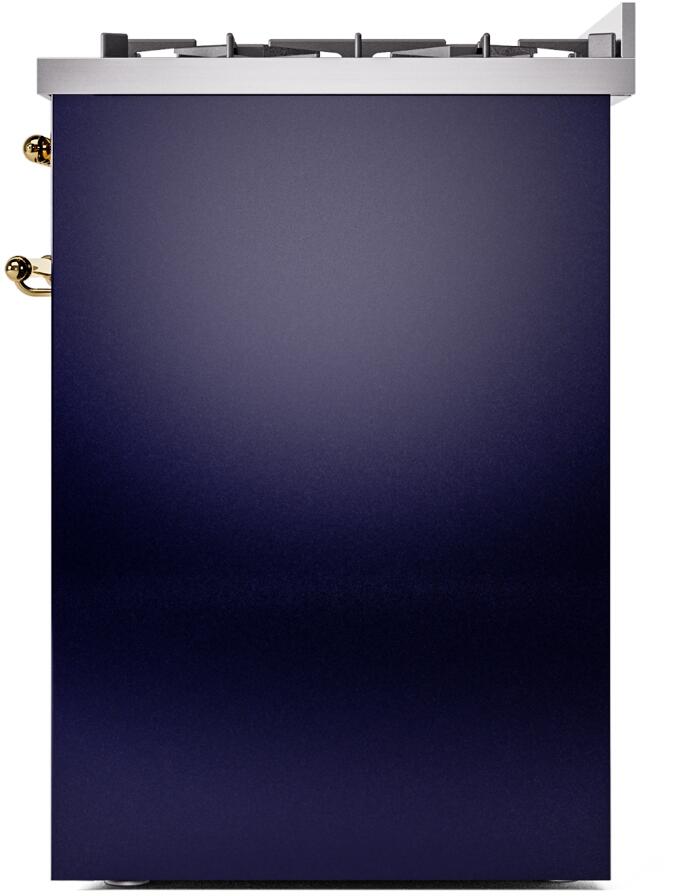 Ilve UP30NMPMBG Nostalgie Ii 30 Inch Dual Fuel Natural Gas Freestanding Range In Blue With Brass Trim