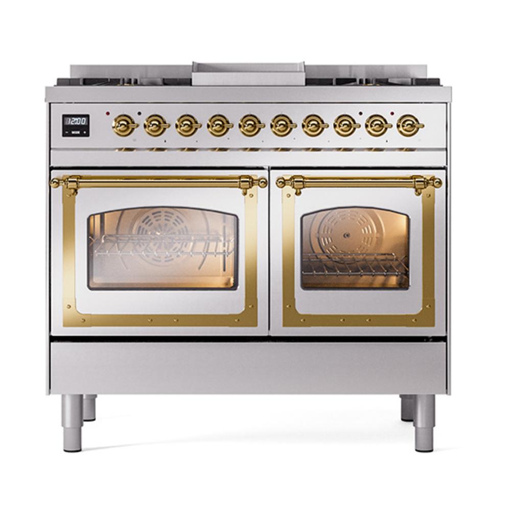 Ilve UND40FNMPSSG Ilve Und40Fnmpssg Nostalgie Ii Noblesse 40" Dual Fuel Range (Natural Gas, Triple Glass Door, Stainless Steel, Brass)