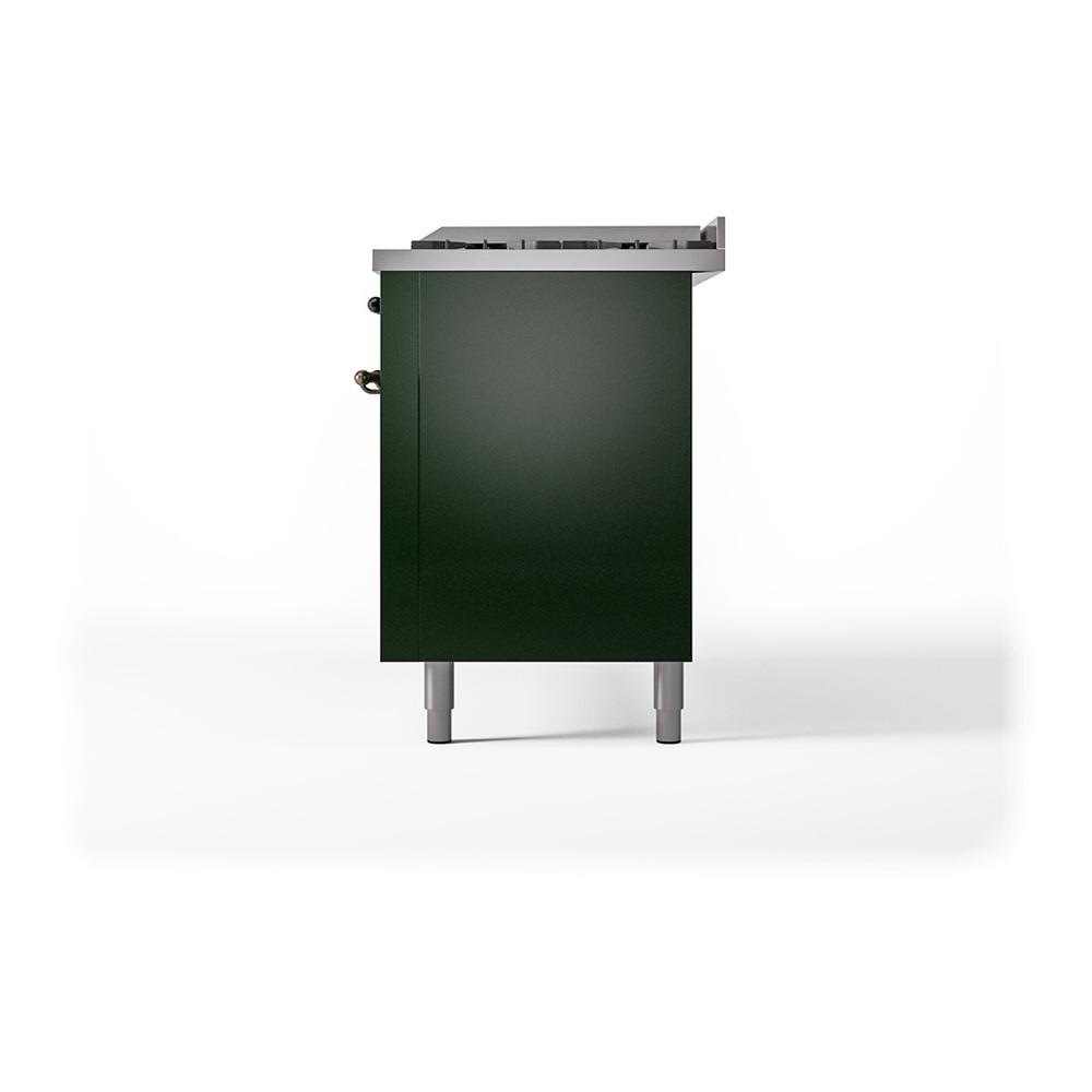 Ilve UN60FQNMPEGB Ilve Un60Fqnmpegb Nostalgie Ii Noblesse 60" Dual Fuel Range (9 Sealed Burners + Griddle, Natural Gas, Solid Door, Emerald Green, Burnished)