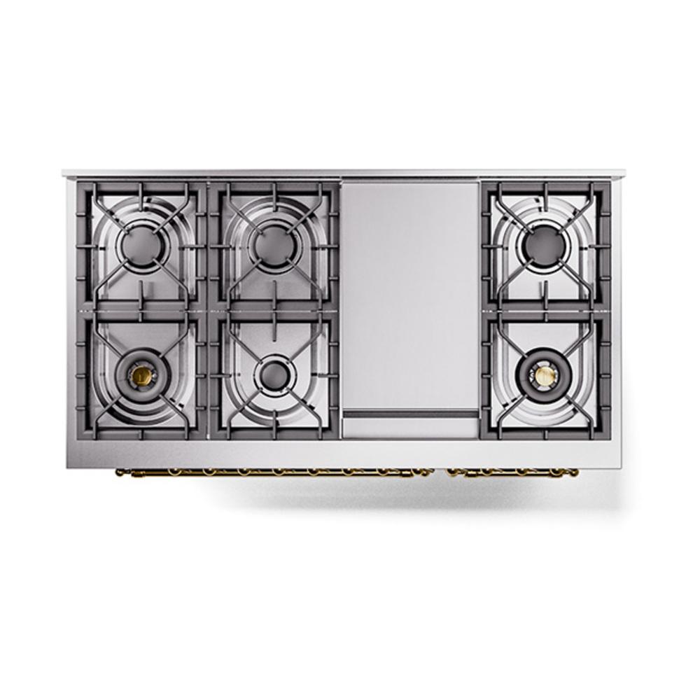Ilve UN48FQNMPEGGLP Ilve Un48Fqnmpegglp Nostalgie Ii Noblesse 48" Dual Fuel Range (8 Sealed Burners + Griddle, Liquid Propane, Solid Door, Emerald Green, Brass)