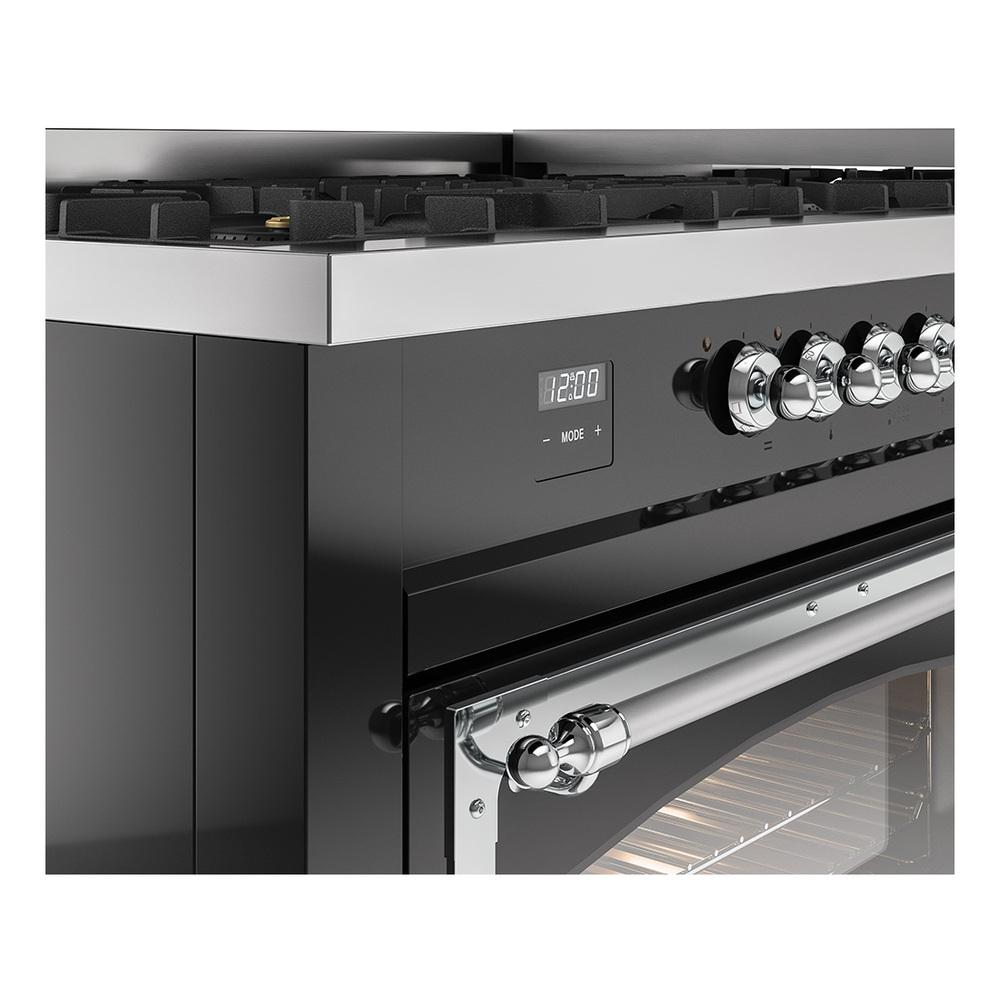Ilve UN60FNMPBKCLP Ilve Un60Fnmpbkclp Nostalgie Ii Noblesse 60" Dual Fuel Range (9 Sealed Burners + Griddle, Liquid Propane, Triple Glass Door, Glossy Black, Chrome)