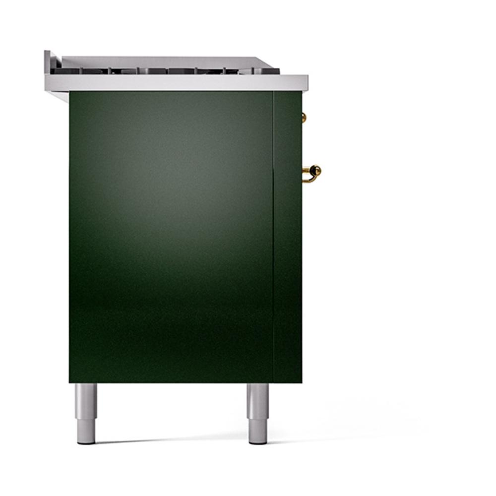 Ilve UN60FSQNMPEGG Ilve Un60Fsqnmpegg Nostalgie Ii Noblesse 60" Dual Fuel Range (7 Sealed Burners + Griddle + French Top, Natural Gas, Solid Door, Emerald Green, Brass)