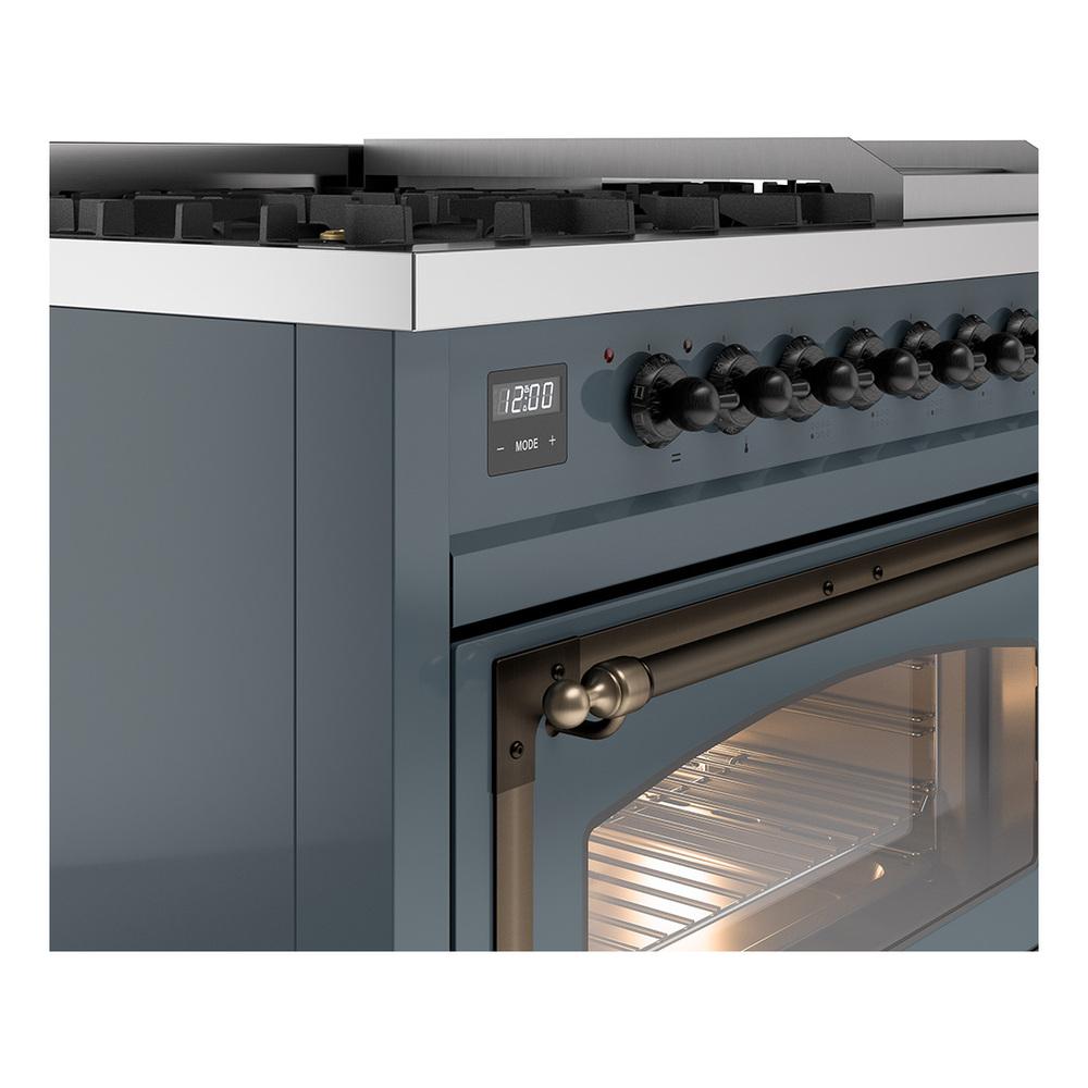 Ilve UN48FNMPBGBLP Ilve Un48Fnmpbgblp Nostalgie Ii Noblesse 48" Dual Fuel Range (8 Sealed Burners + Griddle, Liquid Propane, Triple Glass Door, Blue Grey, Burnished)