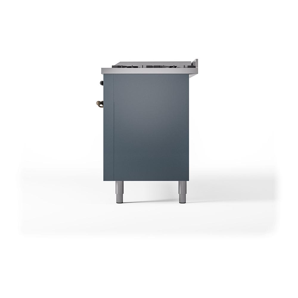 Ilve UN60FQNMPBGBLP Ilve Un60Fqnmpbgblp Nostalgie Ii Noblesse 60" Dual Fuel Range (9 Sealed Burners + Griddle, Liquid Propane, Solid Door, Blue Grey, Burnished)