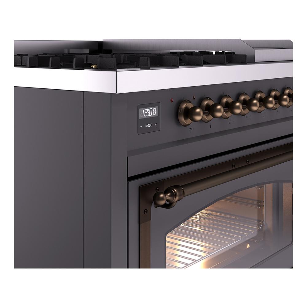 Ilve UN48FNMPMGB Ilve Un48Fnmpmgb Nostalgie Ii Noblesse 48" Dual Fuel Range (8 Sealed Burners + Griddle, Natural Gas, Triple Glass Door, Graphite Matte, Burnished)