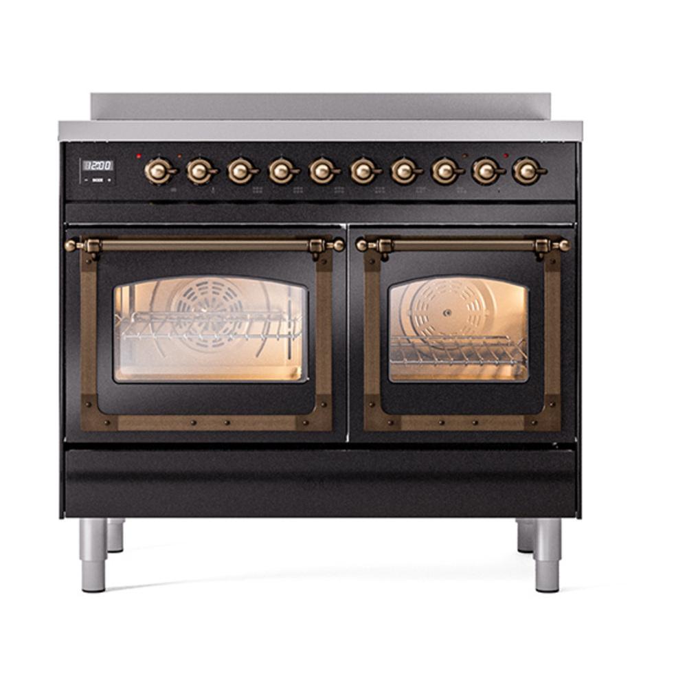 Ilve UNDI406NMPBKB Ilve Undi406Nmpbkb Nostalgie Ii Noblesse 40" Induction Range (Triple Glass Door, Glossy Black, Burnished)