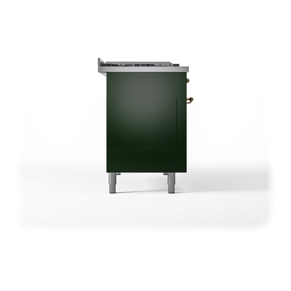 Ilve UN48FQNMPEGGLP Ilve Un48Fqnmpegglp Nostalgie Ii Noblesse 48" Dual Fuel Range (8 Sealed Burners + Griddle, Liquid Propane, Solid Door, Emerald Green, Brass)