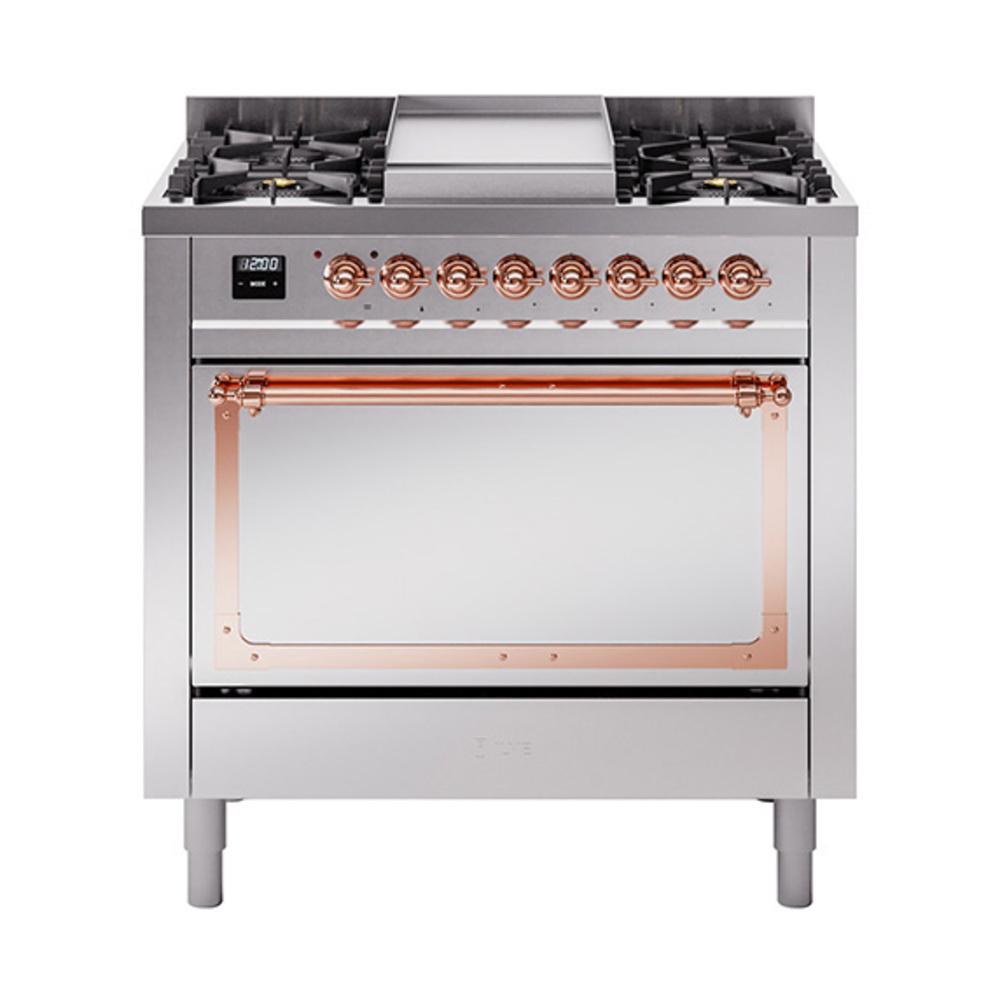 Ilve UN36FQNMPSSPLP Ilve Un36Fqnmpssplp Nostalgie Ii Noblesse 36" Dual Fuel Range (Liquid Propane, Solid Door, Stainless Steel, Copper)