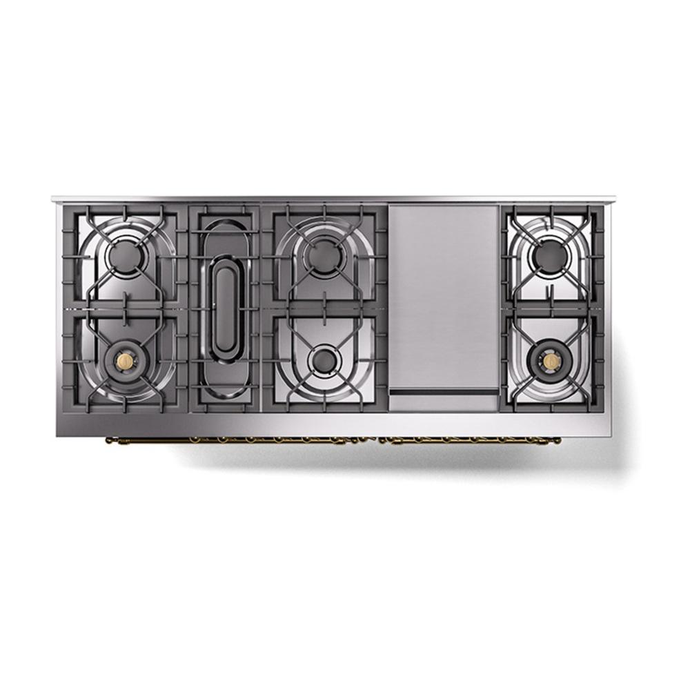 Ilve UN60FNMPBKG Ilve Un60Fnmpbkg Nostalgie Ii Noblesse 60" Dual Fuel Range (9 Sealed Burners + Griddle, Natural Gas, Triple Glass Door, Glossy Black, Brass)