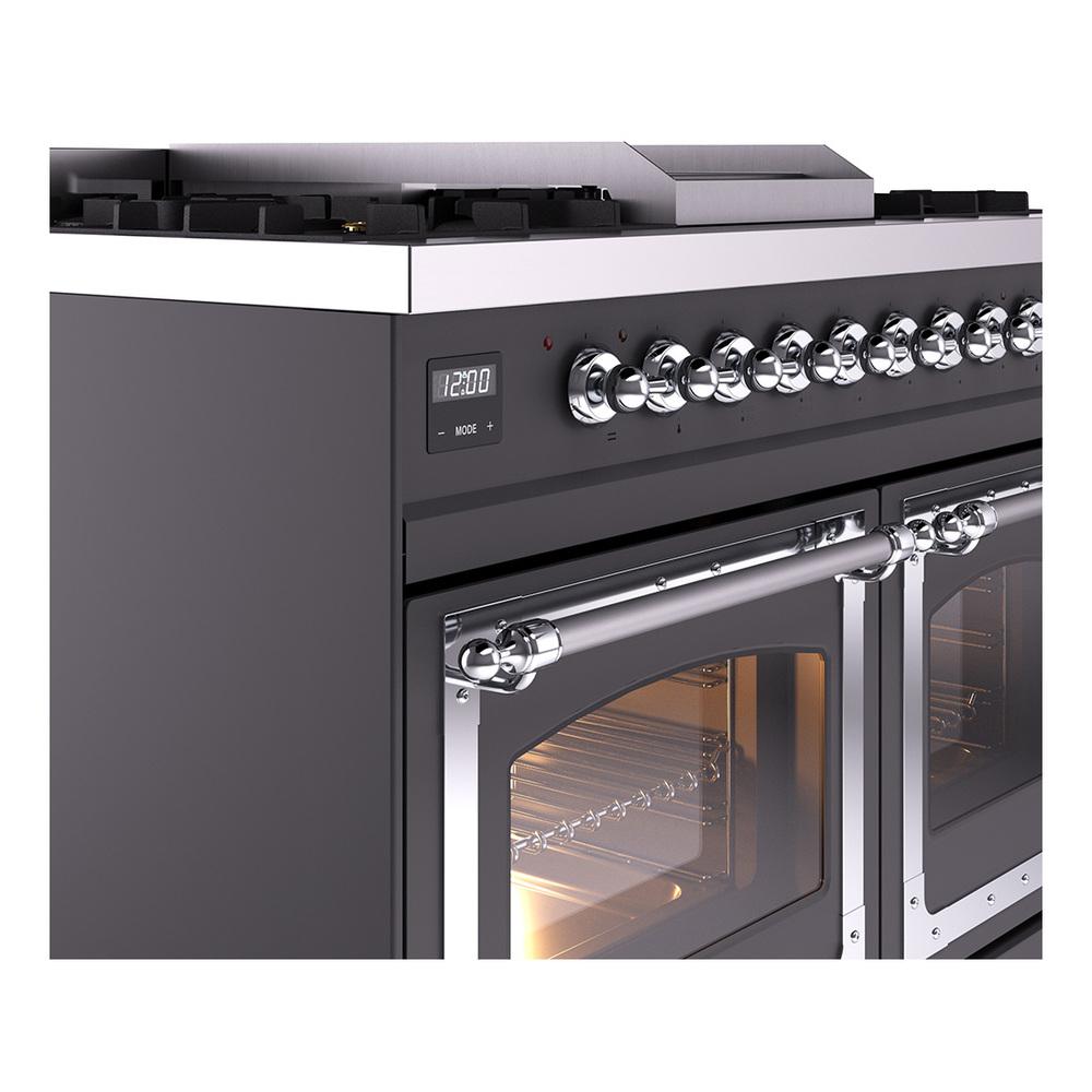 Ilve UND40FNMPMGCLP Ilve Und40Fnmpmgclp Nostalgie Ii Noblesse 40" Dual Fuel Range (Liquid Propane, Triple Glass Door, Graphite Matte, Chrome)