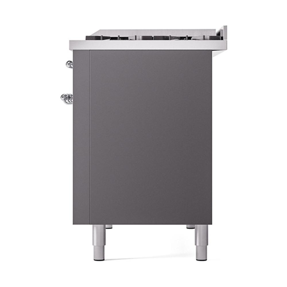 Ilve UN48FQNMPMGC Ilve Un48Fqnmpmgc Nostalgie Ii Noblesse 48" Dual Fuel Range (8 Sealed Burners + Griddle, Natural Gas, Solid Door, Graphite Matte, Chrome)