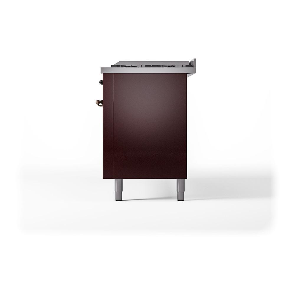 Ilve UN60FQNMPBUBLP Ilve Un60Fqnmpbublp Nostalgie Ii Noblesse 60" Dual Fuel Range (9 Sealed Burners + Griddle, Liquid Propane, Solid Door, Burgundy, Burnished)