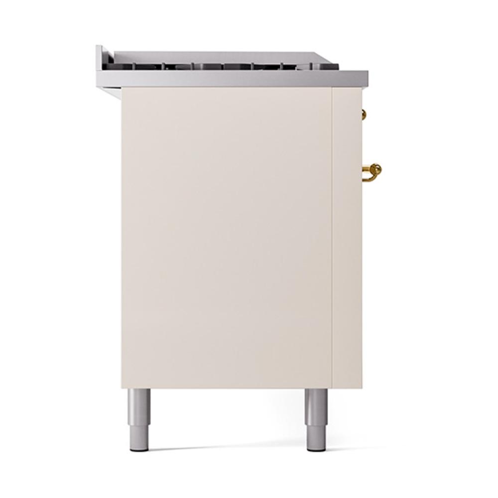 Ilve UN60FSQNMPAWGLP Ilve Un60Fsqnmpawglp Nostalgie Ii Noblesse 60" Dual Fuel Range (7 Sealed Burners + Griddle + French Top, Liquid Propane, Solid Door, Antique White, Brass)