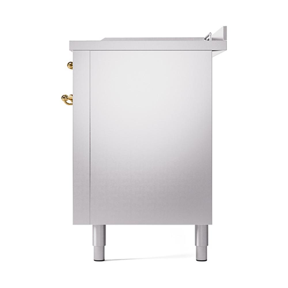 Ilve UN60FSQNMPSSGLP Ilve Un60Fsqnmpssglp Nostalgie Ii Noblesse 60" Dual Fuel Range (7 Sealed Burners + Griddle + French Top, Liquid Propane, Solid Door, Stainless Steel, Brass)