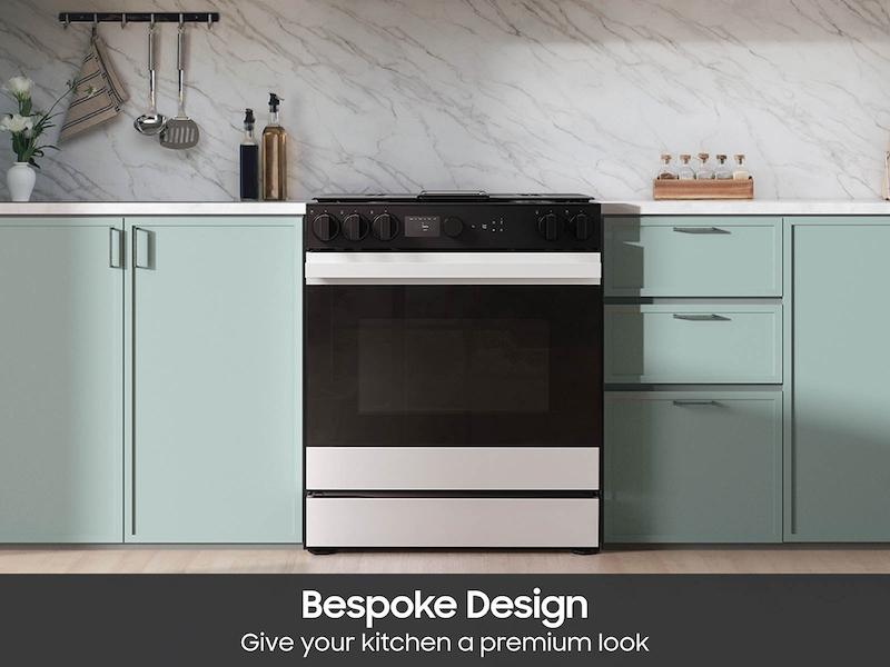 Samsung NSG6DB870012 Bespoke 6.0 Cu. Ft. Smart Slide-In Gas Range With Smart Oven Camera & Illuminated Precision Knobs In White Glass