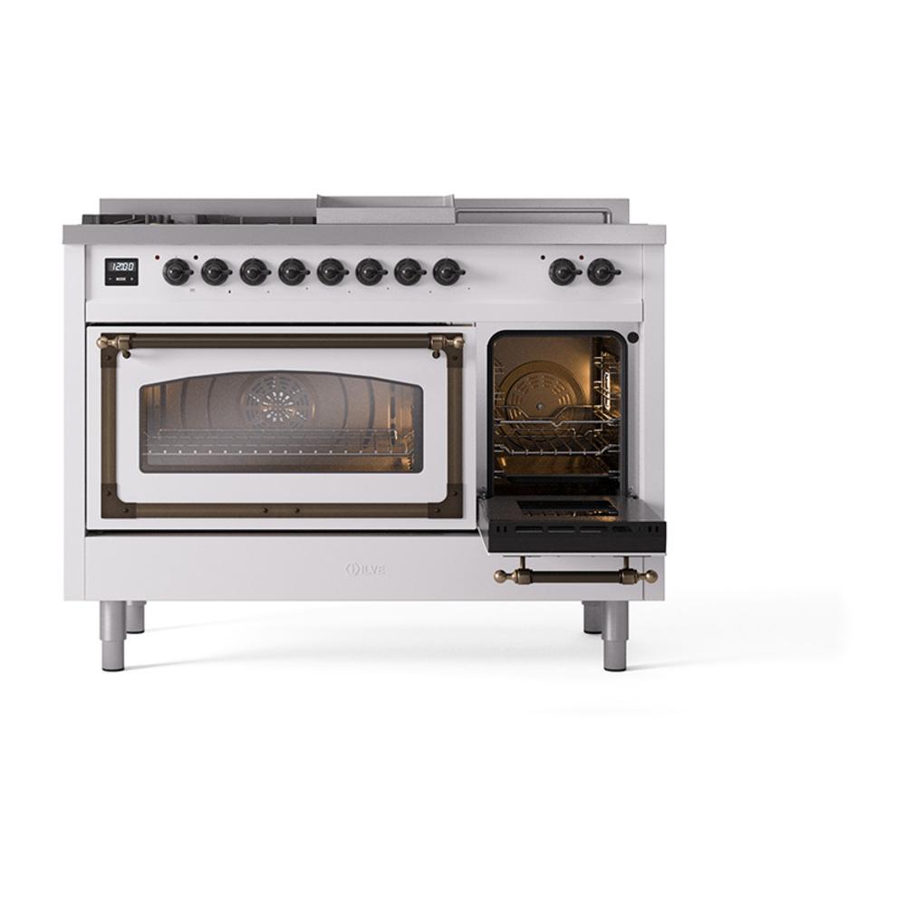 Ilve UN48FSNMPRAB Ilve Un48Fsnmprab Nostalgie Ii Noblesse 48" Dual Fuel Range (5 Sealed Burners + Griddle + French Top, Natural Gas, Triple Glass Door, Ral, Burnished)