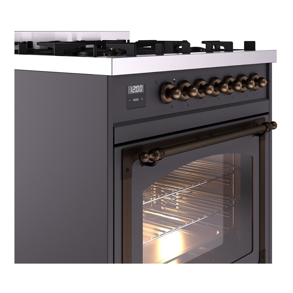 Ilve UN30NMPMGB Ilve Un30Nmpmgb Nostalgie Ii Noblesse 30" Dual Fuel Range (Natural Gas, Triple Glass Door, Graphite Matte, Burnished)