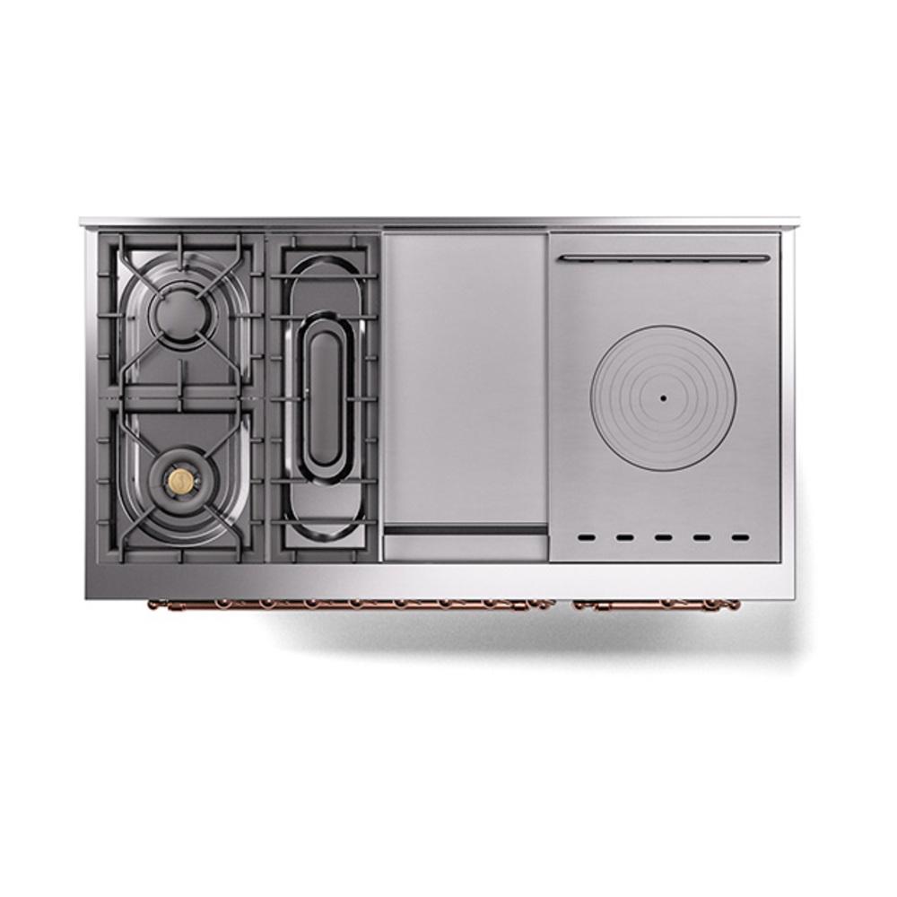 Ilve UN48FSQNMPEGP Ilve Un48Fsqnmpegp Nostalgie Ii Noblesse 48" Dual Fuel Range (5 Sealed Burners + Griddle + French Top, Natural Gas, Solid Door, Emerald Green, Copper)