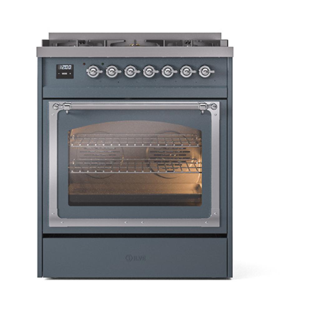 Ilve UN30NMPBGCLP Ilve Un30Nmpbgclp Nostalgie Ii Noblesse 30" Dual Fuel Range (Liquid Propane, Triple Glass Door, Blue Grey, Chrome)