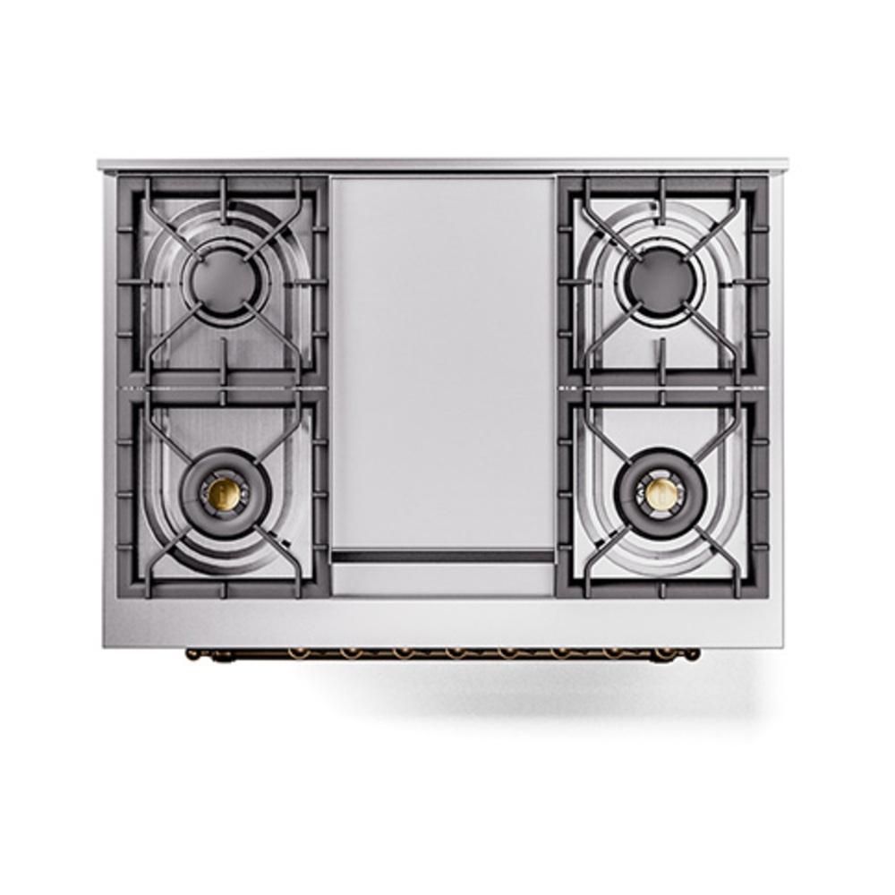 Ilve UN36FNMPBKBLP Ilve Un36Fnmpbkblp Nostalgie Ii Noblesse 36" Dual Fuel Range (Liquid Propane, Triple Glass Door, Glossy Black, Burnished)