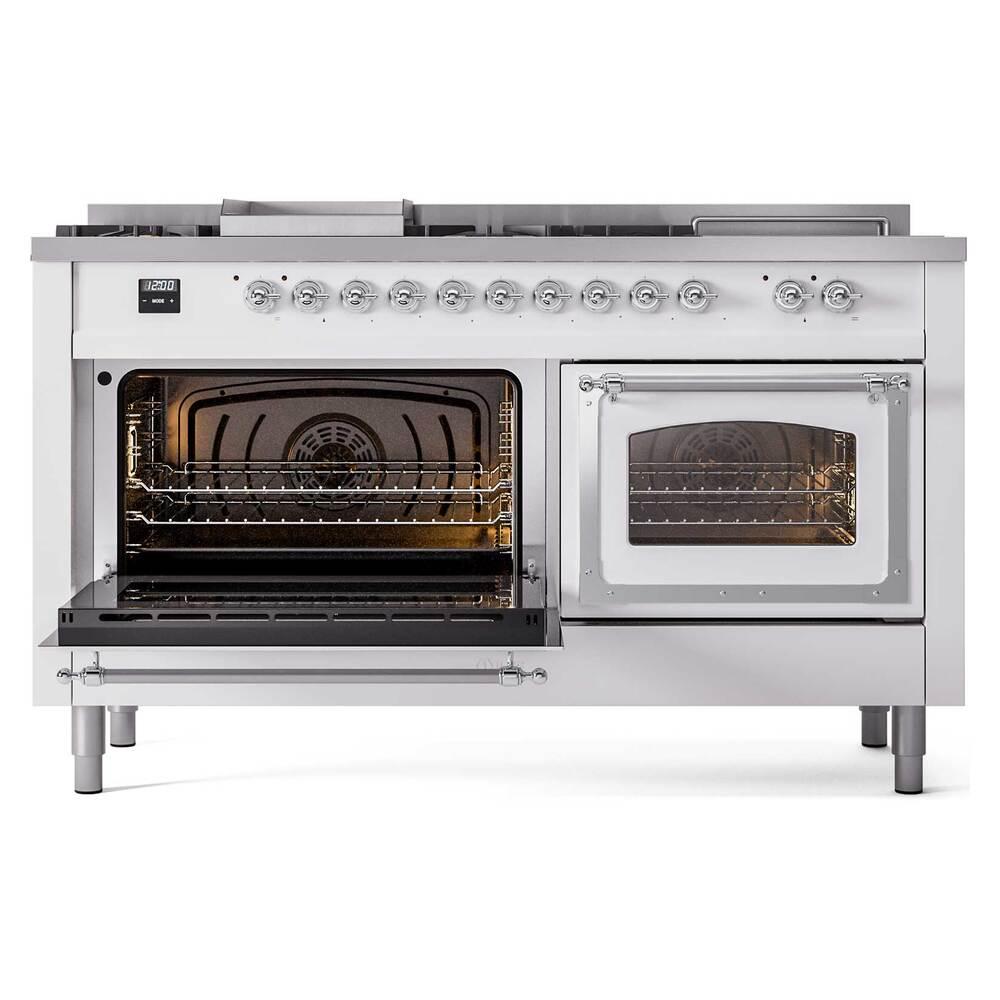 Ilve UN60FSNMPRAC Ilve Un60Fsnmprac Nostalgie Ii Noblesse 60" Dual Fuel Range (7 Sealed Burners + Griddle + French Top, Natural Gas, Triple Glass Door, Ral, Chrome)