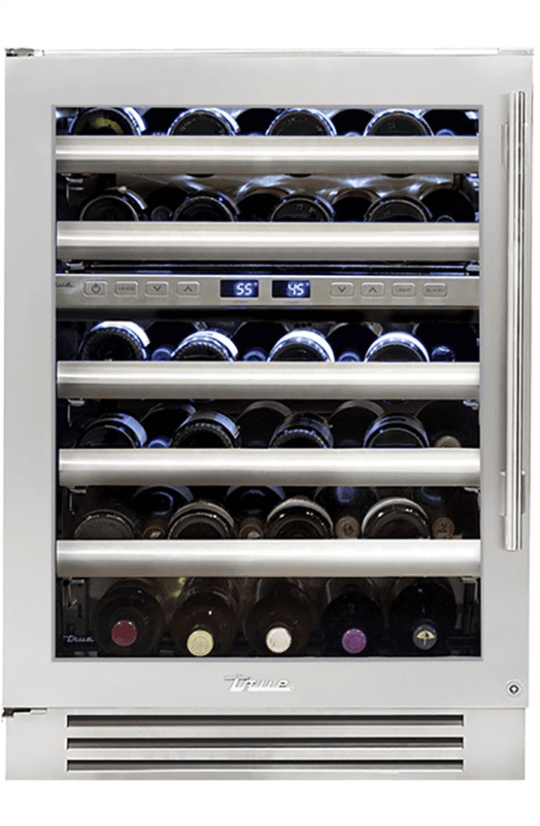 True Residential TWC24DZLSGC 24 Inch Dual Zone Stainless Glass Door Left Hinge Undercounter Wine Cabinet