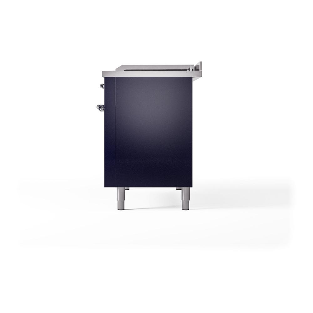 Ilve UN48FSQNMPMBC Ilve Un48Fsqnmpmbc Nostalgie Ii Noblesse 48" Dual Fuel Range (5 Sealed Burners + Griddle + French Top, Natural Gas, Solid Door, Midnight Blue, Chrome)