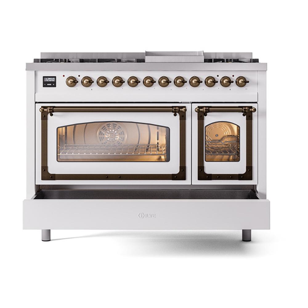 Ilve UN48FNMPRAB Ilve Un48Fnmprab Nostalgie Ii Noblesse 48" Dual Fuel Range (8 Sealed Burners + Griddle, Natural Gas, Triple Glass Door, Ral, Burnished)
