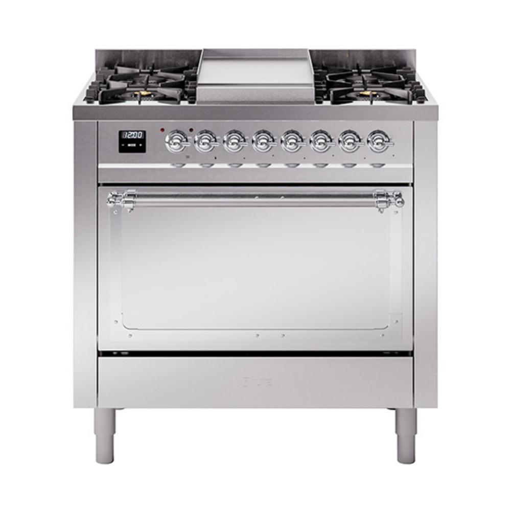 Ilve UN36FQNMPSSCLP Ilve Un36Fqnmpssclp Nostalgie Ii Noblesse 36" Dual Fuel Range (Liquid Propane, Solid Door, Stainless Steel, Chrome)