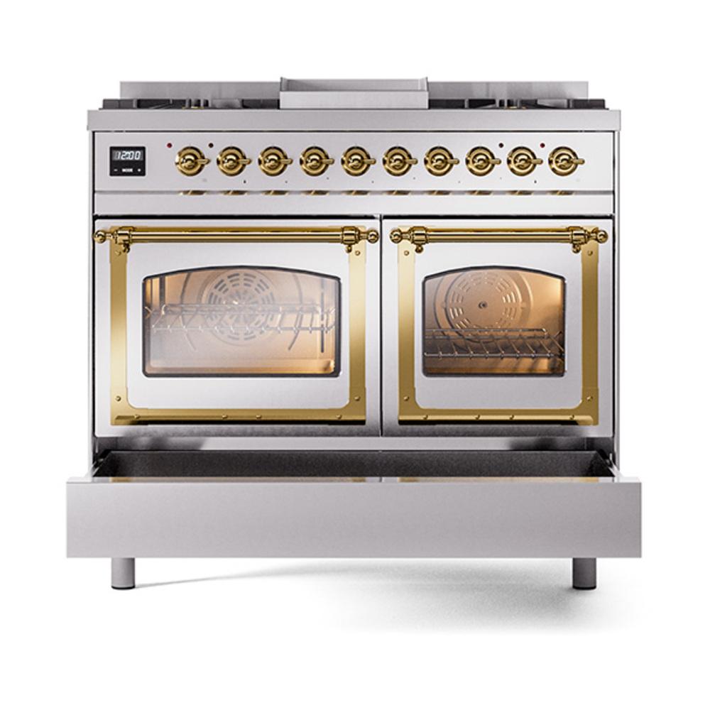 Ilve UND40FNMPSSG Ilve Und40Fnmpssg Nostalgie Ii Noblesse 40" Dual Fuel Range (Natural Gas, Triple Glass Door, Stainless Steel, Brass)