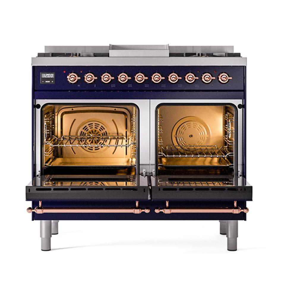 Ilve UND40FNMPMBP Ilve Und40Fnmpmbp Nostalgie Ii Noblesse 40" Dual Fuel Range (Natural Gas, Triple Glass Door, Midnight Blue, Copper)
