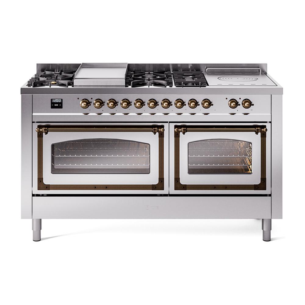Ilve UN60FSNMPSSBLP Ilve Un60Fsnmpssblp Nostalgie Ii Noblesse 60" Dual Fuel Range (7 Sealed Burners + Griddle + French Top, Liquid Propane, Triple Glass Door, Stainless Steel, Burnished)
