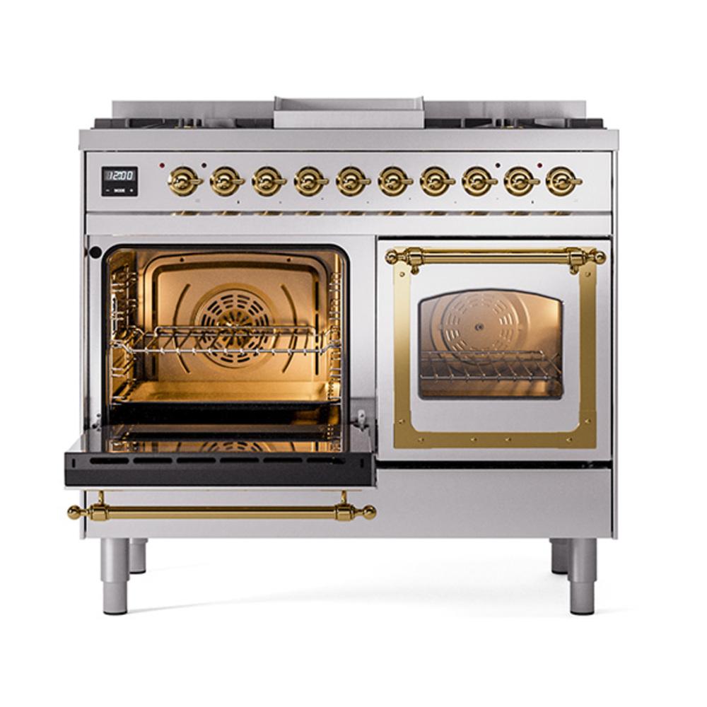 Ilve UND40FNMPSSG Ilve Und40Fnmpssg Nostalgie Ii Noblesse 40" Dual Fuel Range (Natural Gas, Triple Glass Door, Stainless Steel, Brass)