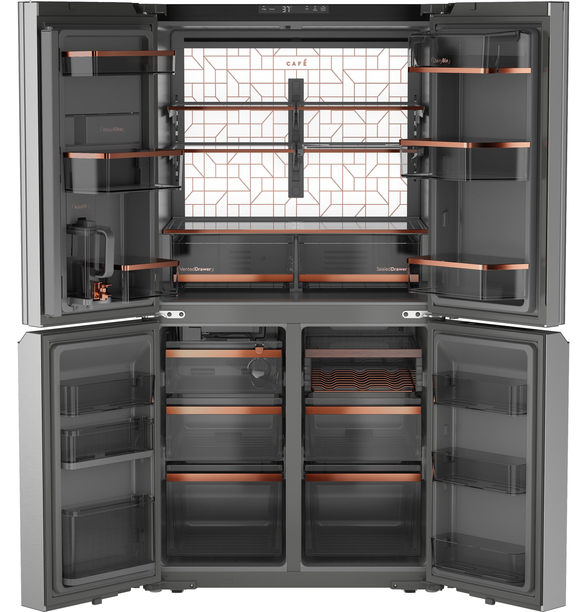 Cafe CHE23DM5WS5 Café™ Energy Star® 22.9 Cu. Ft. Smart Counter-Depth Quad-Door Refrigerator In Platinum Glass With Dual-Dispense Autofill Pitcher