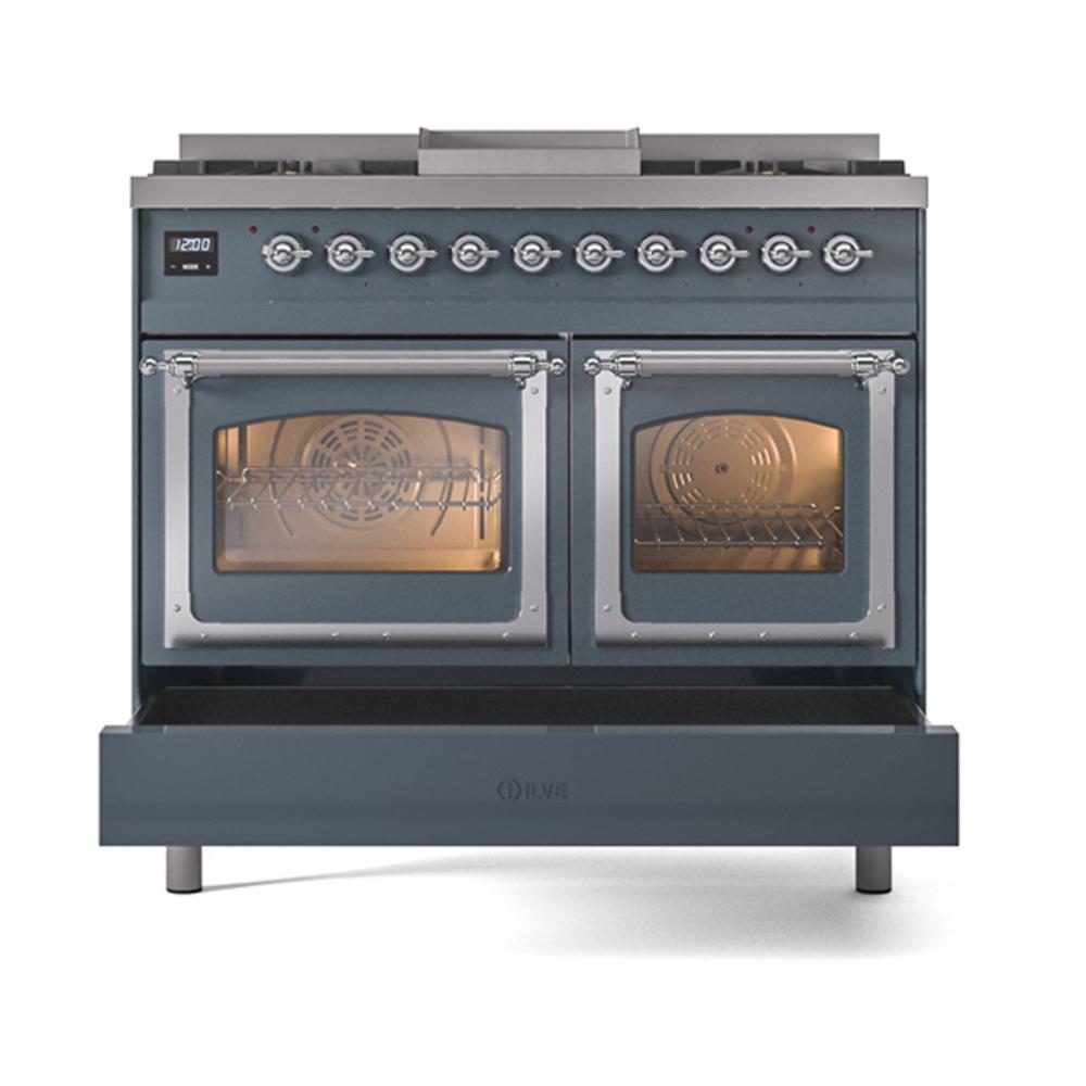 Ilve UND40FNMPBGC Ilve Und40Fnmpbgc Nostalgie Ii Noblesse 40" Dual Fuel Range (Natural Gas, Triple Glass Door, Blue Grey, Chrome)
